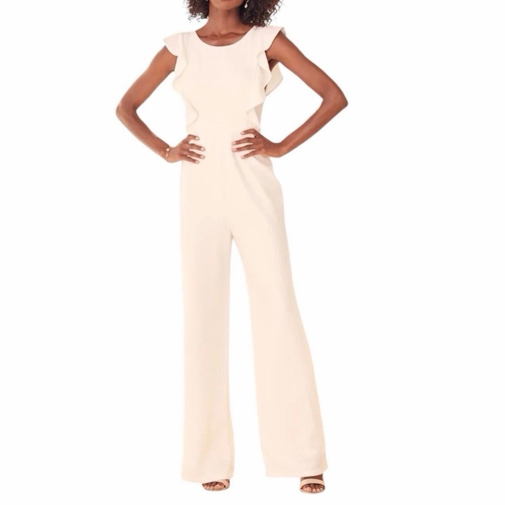Lulu's Feel Your Love Ruffled Wide-Leg White Jumpsuit Size S
